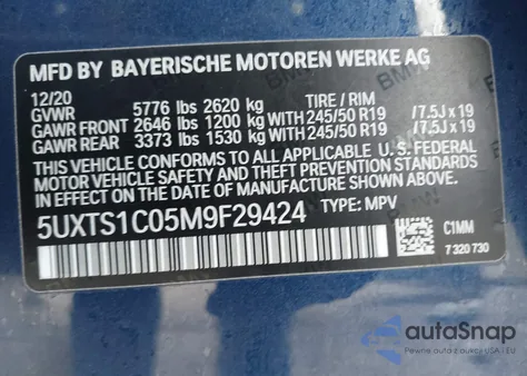 2021 BMW X3 Phev xDrive30E from USA, damaged, VIN 5UXTS1C05M9F29424